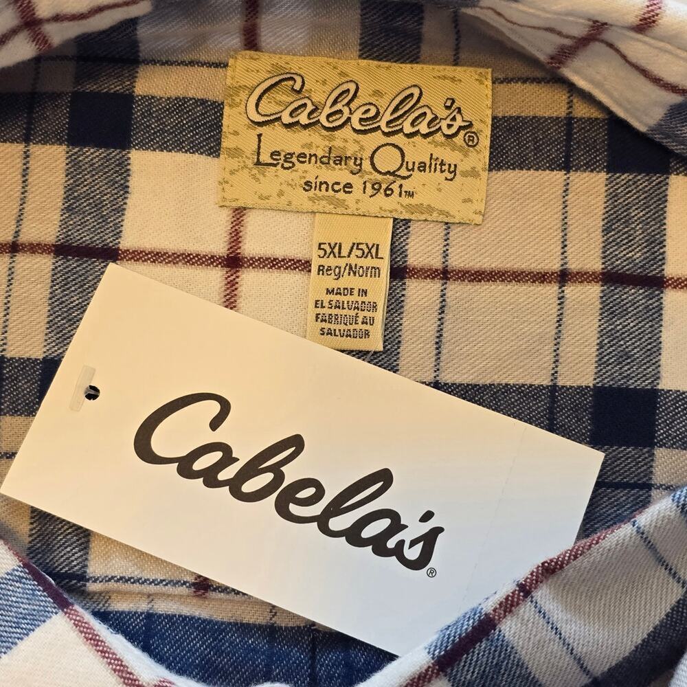 Cabelas Flannel Shirt Mens 5XL Blue White Plaid 100% Cotton Gorpcore Utility - Picture 3 of 10